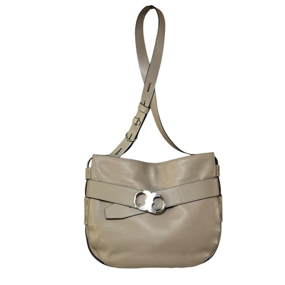 Tory Burch Gemini Link Hobo Crossbody Bag French Gray Pebbled Leather - Picture 16 of 17